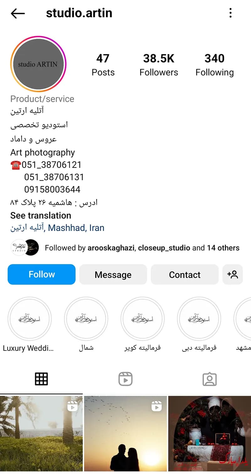 آرتین instagram prpfile